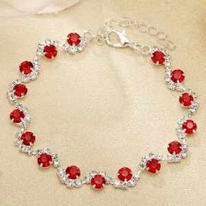 Elegant Diamond & Ruby Wave Bracelet